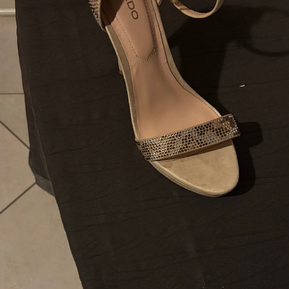 ALDO Snake-Print Beige/Tan Ankle-Strap Stiletto Heels - Picture 5 of 5